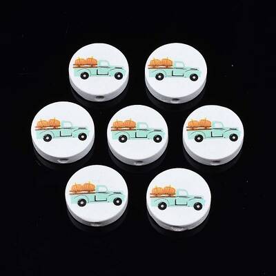 Autumn Theme Printed Natural Wood Beads