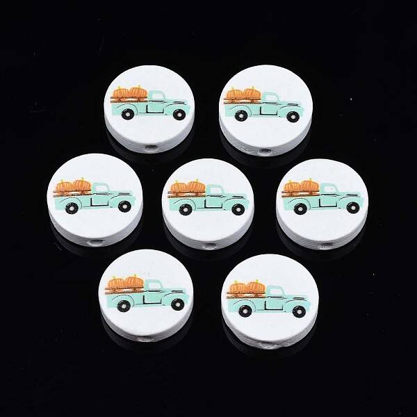 Autumn Theme Printed Natural Wood Beads