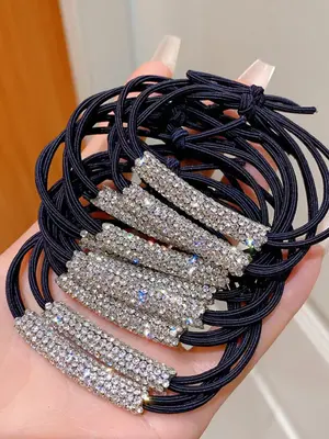 Plain Color Rhinestone Decorated Hair Tie, 1 Count Casual Versatile Hair Accessories for Women, Minimalist Headwear Suitable ...