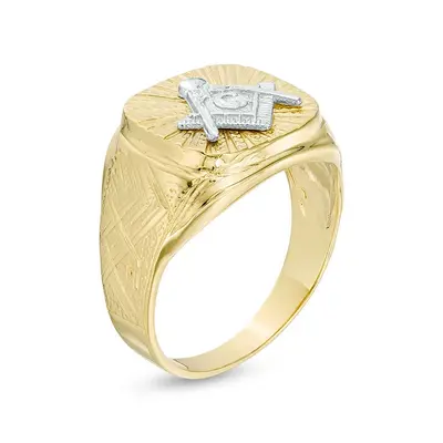 Sterling Silver with Yellow Gold Plated Freemason Signet Ring for Men