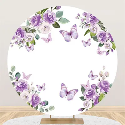 Aperturee Circle Purple Butterfly Rose Happy Birthday Backdrop | Birthday Back Drop | Backdrop For Birthday Party | Simple Ba...