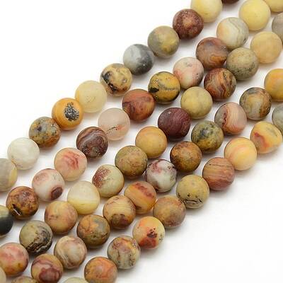 Frosted Natural Crazy Lace Agate Round Bead Strands