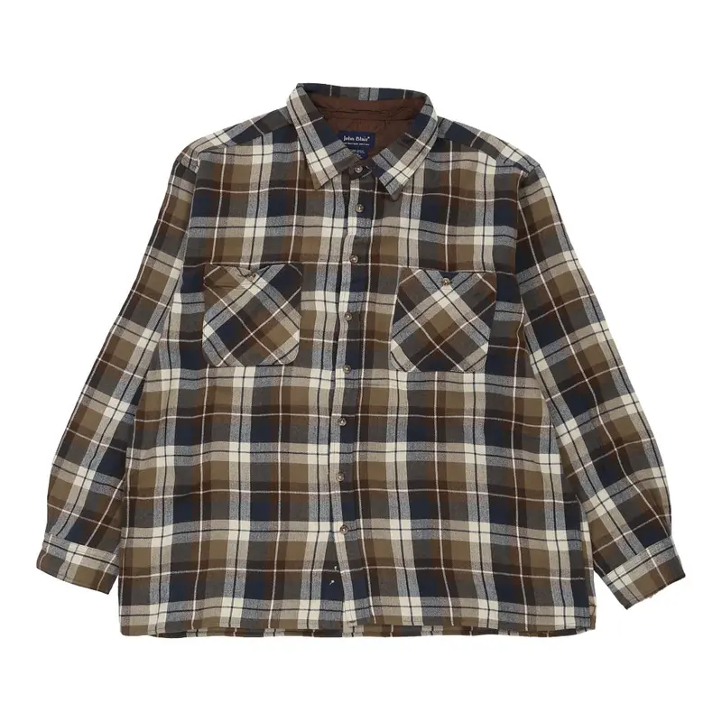 John Blair Checked Flannel Shirt - XL Khaki Acrylic