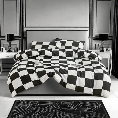 Checkerboard Pattern Bedding Set, 3 Counts/set Including 1 Duvet Cover & 2 Pillowcase without Filler, Soft Comfortable Beddin...
