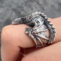 Strong Animal Totem Charm Jewelry Retro Punk Locomotive Cocktail Gothic Fashion Jewelry-Silver Plated Copper Dragon Shape Ope...