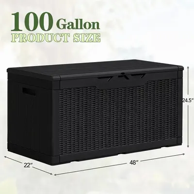 FURMAX 100 Gallon Patio Lockable Storage Box, Indoor Outdoor Large Size Resin Deck Container