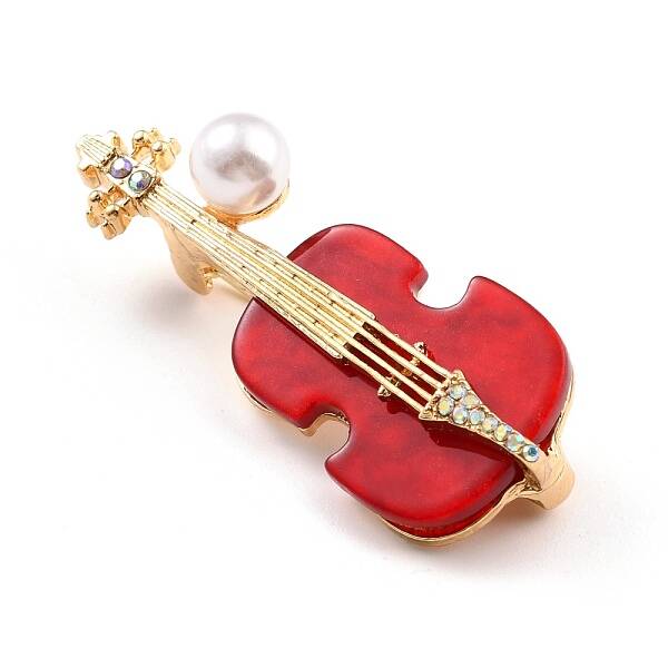 Violin Alloy Brooch with Resin Pearl