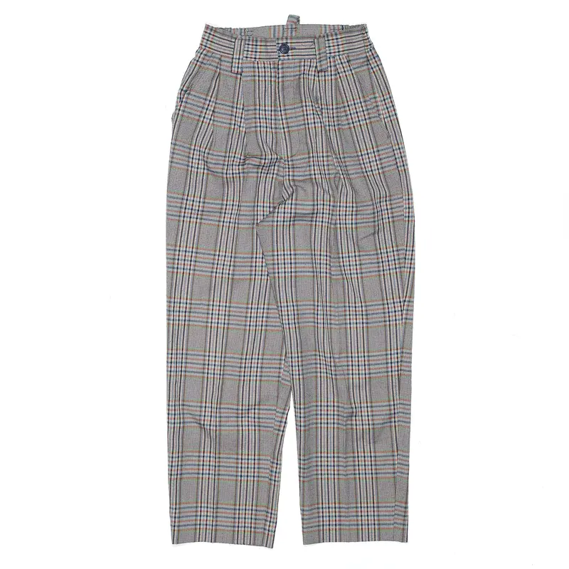 LIMMATCLUB Check Grey Regular Mom Trousers Womens W23 L24