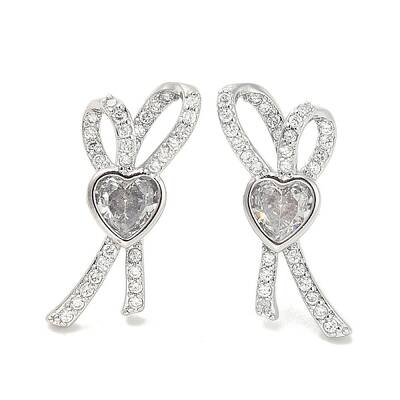 Rack Plating Brass Micro Pave Clear Cubic Zirconia Stud Earrings for Women