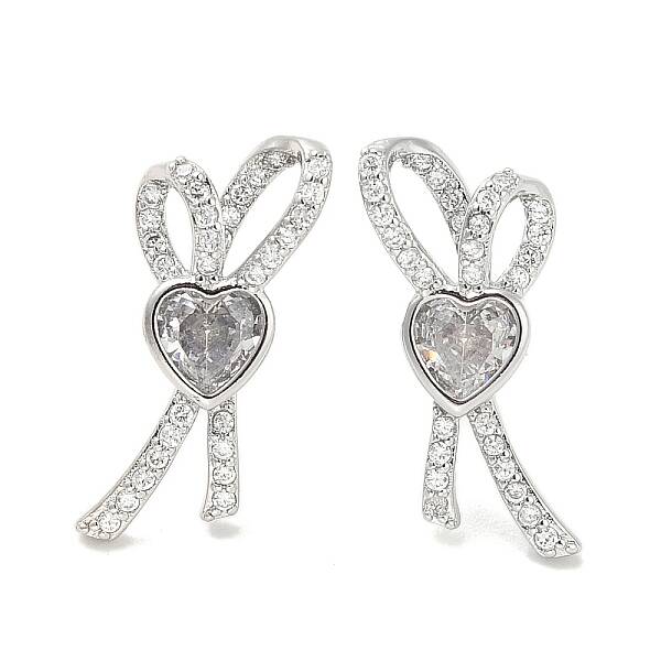 Rack Plating Brass Micro Pave Clear Cubic Zirconia Stud Earrings for Women