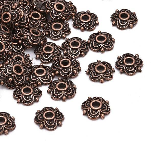 4-Petal Tibetan Style Alloy Flower Bead Caps