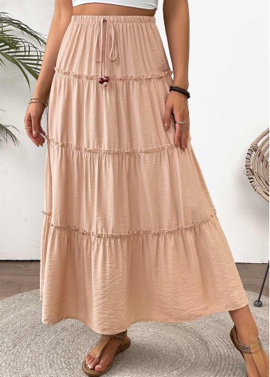 Modlily Light Camel A Line Elastic Waist Maxi Skirt - S
