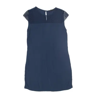 ZARA BASIC Sheer Lace Tank Dress Blue Sleeveless Knee Length Womens UK 8