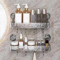 TOYO Light Luxury Style Glacier Pattern Suction Cup Shelf with Hook, Punch-Free Shower Storage Rack for Bathroom, No Drill Co...