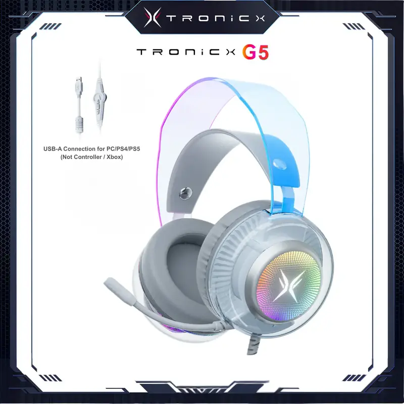 TAGRY TRONICX G5 Wired Gaming Headset with 50mm Driver, ENC Microphone, USB Headset with 7.1 Surround Sound, Control Box for ...