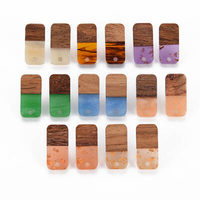 Two Tone Resin & Walnut Wood Stud Earring Findings