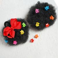 2pcs Afro Puff Ponytail Extension, Hair Bun Ponytails with Colorful Flower Clips - Handmade Kinky Curly Hair Extensions for G...
