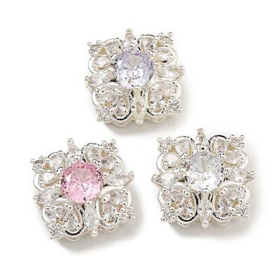 Brass Micro Pave Cubic Zirconia Beads