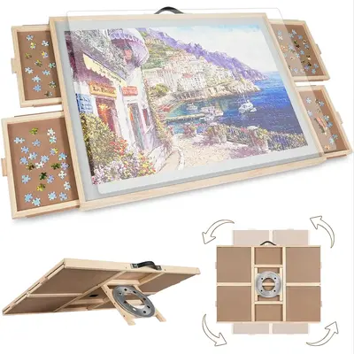 ALL4JIG 2-in-1 Puzzle Board for Adults with Wooden Tabletop, Drawers, Lazy Susan and Cover, Rotating and Tilting Design, Port...