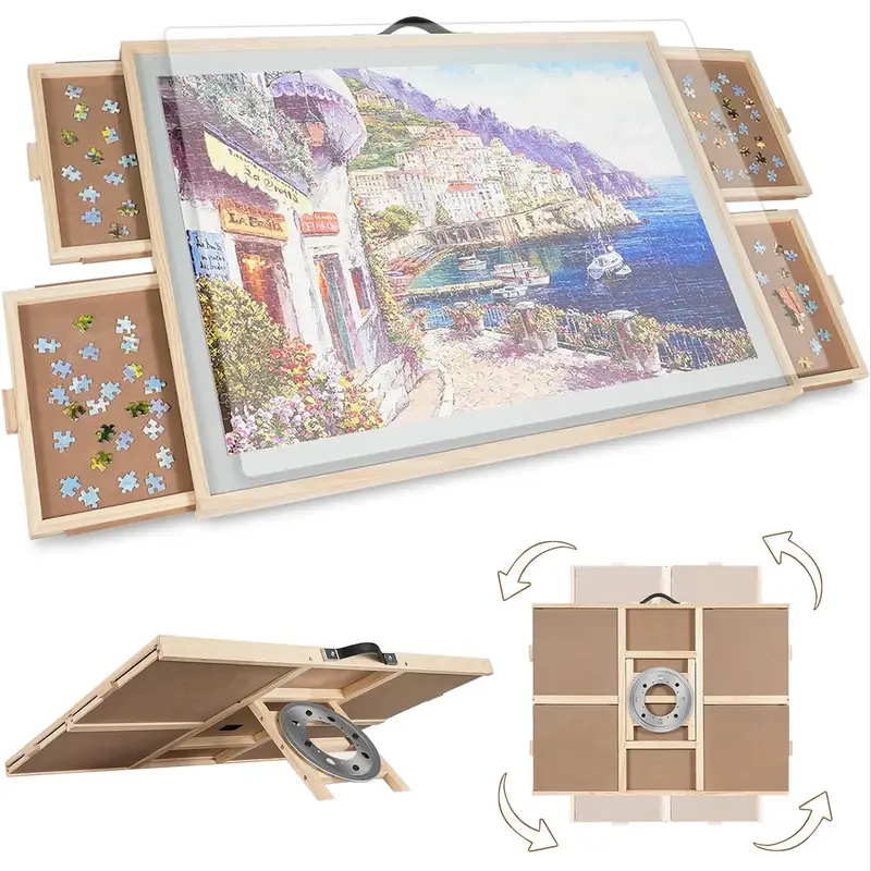 ALL4JIG 2-in-1 Puzzle Board for Adults with Wooden Tabletop, Drawers, Lazy Susan and Cover, Rotating and Tilting Design, Port...