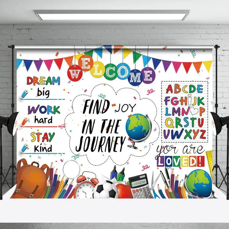 Aperturee Colorful Stationery Welcome Back To School Backdrop - Aperturee