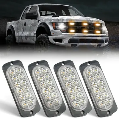 4PCS Amber/White 12 LED Car Truck Warning Hazard Flash Beacon Strobe Light jeeplight Bar Side Lamp