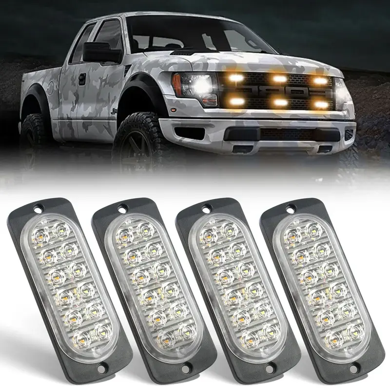 4PCS Amber/White 12 LED Car Truck Warning Hazard Flash Beacon Strobe Light jeeplight Bar Side Lamp