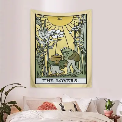 Sunflower Plant & Frog Pattern Design Tapestry, Wall Hanging Canvas with Mounting Kit, Summer Wall Decoration for Living Room...