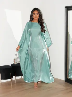 Arabic Clothing-Women's Solid Boat Neck Maxi Arabian Dress, Modest Batwing Sleeve Maxi Dress for Party Holiday Wedding Guest,...