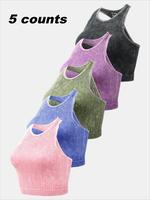 Women's Solid Racerback Sports Tank Top, Casual Slim Sleeveless Round Neck Top for Yoga Gym Workout Running, Workout Tops, La...