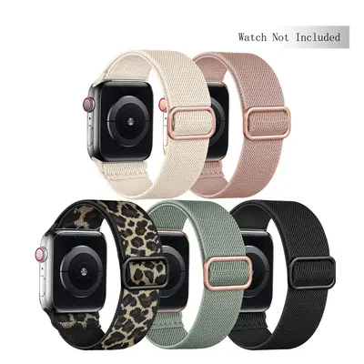 Stretchy Solo Loop Watch Band (Only Band), 5 Counts Soft Nylon Braided Smart Watch Band Compatible With iWatch Band 49mm 45m...