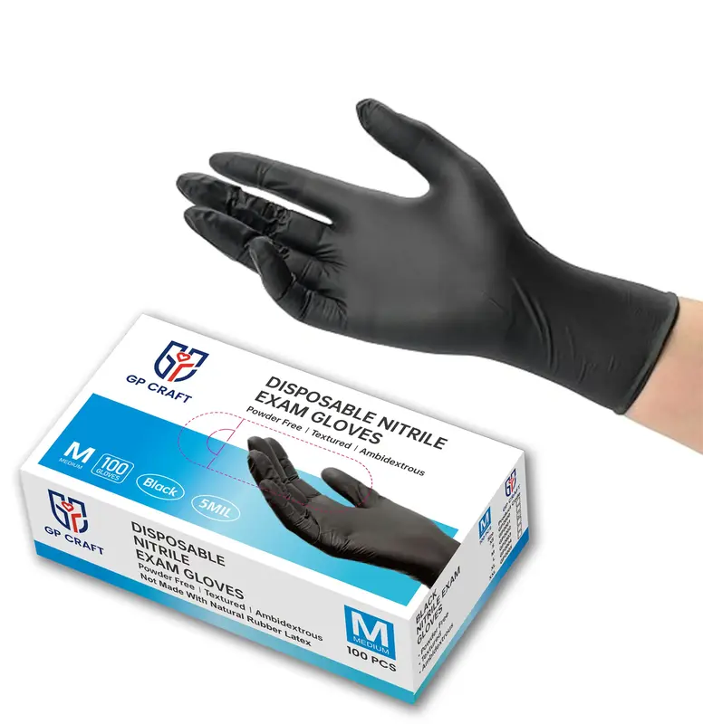 GP Craft Black Nitrile durable disposable gloves, 5 mil, powder free and latex-free, elastic, wear resistant, clean and wat...