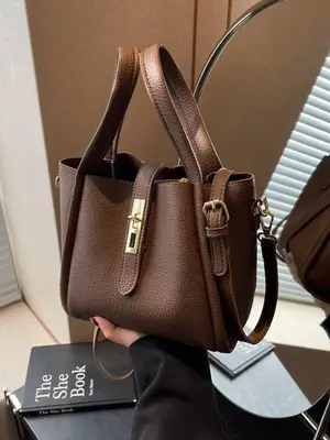 Women's Solid Color Faux Leather Bucket Bag, Fashionable Crossbody Bag with Adjustable Strap, Casual Versatile Bucket Bag for...