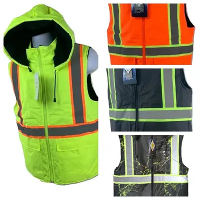 Safety Fleece Lining Vest High Visibility Reflective Striking Clothes for Men Winter Warm Hooded Jacket