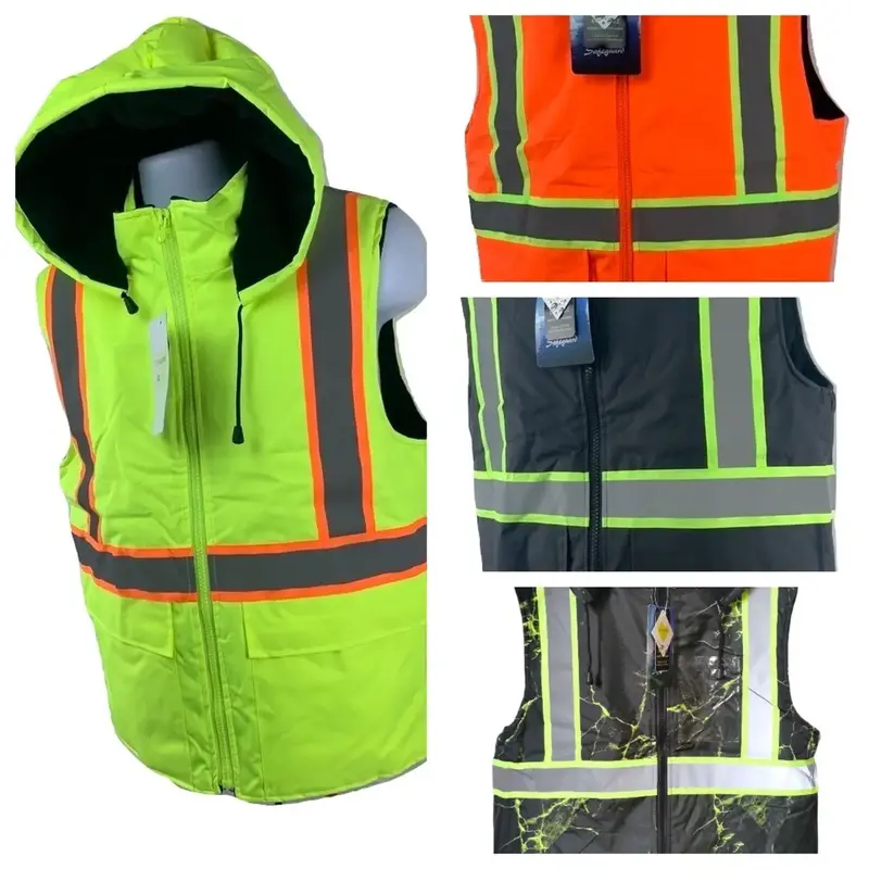 Safety Fleece Lining Vest High Visibility Reflective Striking Clothes for Men Winter Warm Hooded Jacket