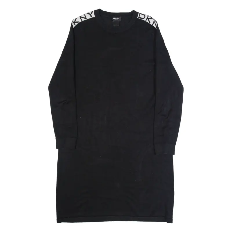 DKNY Womens Jumper Dress Black Long Sleeve Knee Length M