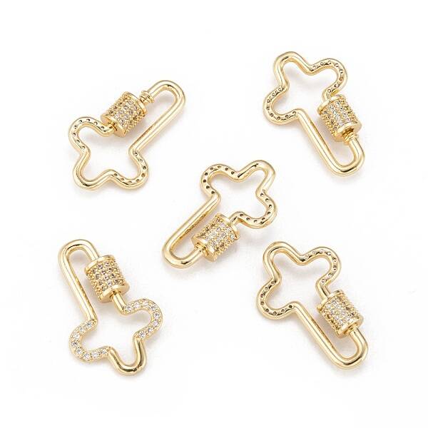 Brass Micro Pave Cubic Zirconia Screw Carabiner Lock Charms