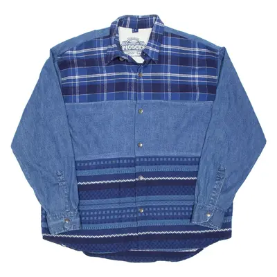 PICOCKES Mens Flannel Shirt Blue Crazy Pattern Long Sleeve XL