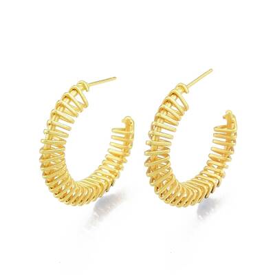Brass Wire Swirl C-shape Stud Earrings