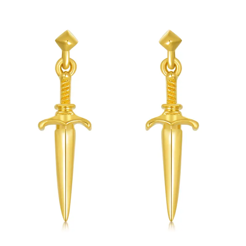 14K Gold Sword Drop Earrings
