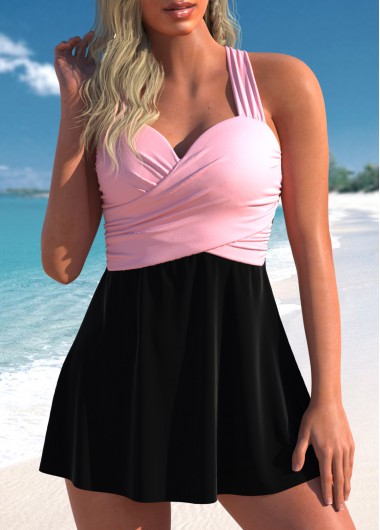 Modlily Surplice Black Criss Cross Swimdress Top - M