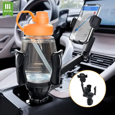 RUIYA Car Cup & Phone Holder Adjustable Compatible with Most Bottles & Smartphones 360 Degree Rotation Car Accessories with S...