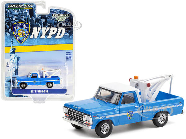 1979 Ford F-250 Tow Truck with Drop-In Tow Hook Blue with White Top \