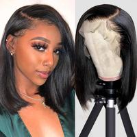 Short Bob Wig  loyom  Human Hair Straight 13x4 Lace Front Wig for Black Women Glueless 180 Density Black Wig 12 Inch