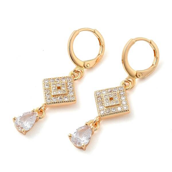 Rack Plating Golden Brass Dangle Leverback Earrings