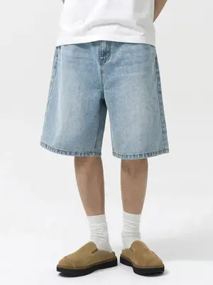 Men's Plain Denim Shorts, Loose Casual Comfy Jeans Shorts for Daily Wear, Woven Bottoms for All Seasons