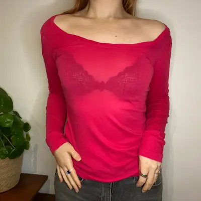 Stefanel Long Sleeve Top - Small Pink Cotton Blend