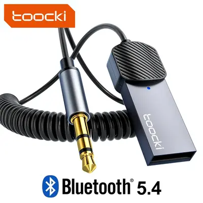Toocki Aux to Bluetooth 5.4 Adapter 3.5mm Bluetooth Receiver for Car USB 2.0 to 3.5mm Jack Kit with Built-in Mic Auxiliary In...