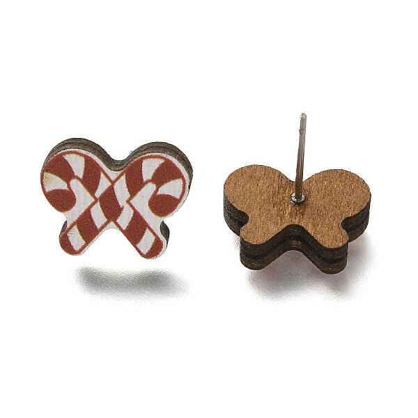 Christmas Printed Wood Stud Earrings for Women