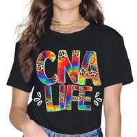 Cotton Short Sleeve CNA LIFE 3D leopard print color font black T-shirt for Men Women